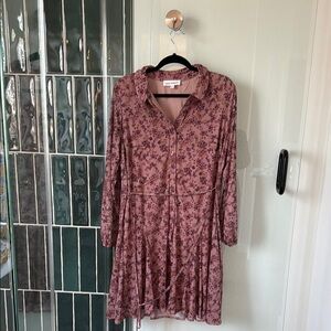 Lucky Brand Pink Long Sleeve Sundress with Notched Collar